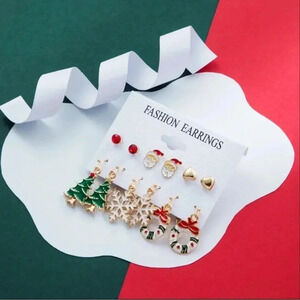 6 Pair of Miscellaneous Gold Tone Cute Christmas Earrings